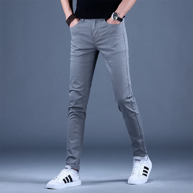灰色休闲牛仔裤男士2025新款秋冬季高端裤子修身小脚弹力韩版潮流