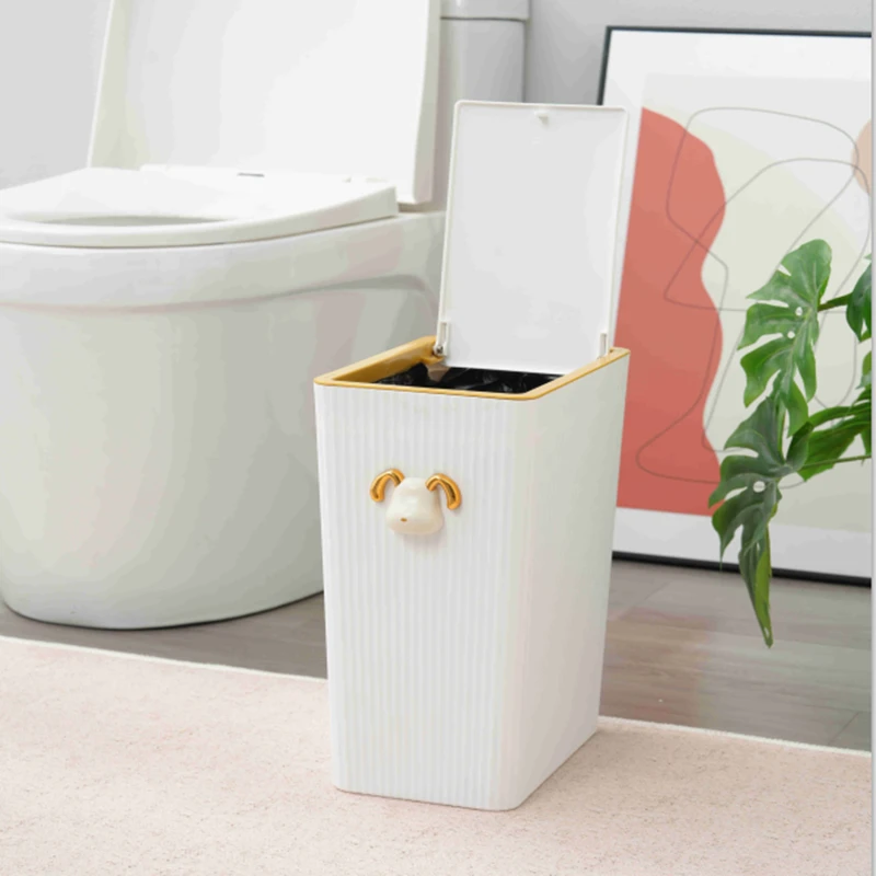 【垃圾桶家用厕所厨房收纳桶卫生间夹缝带盖卧室轻奢有盖按压式