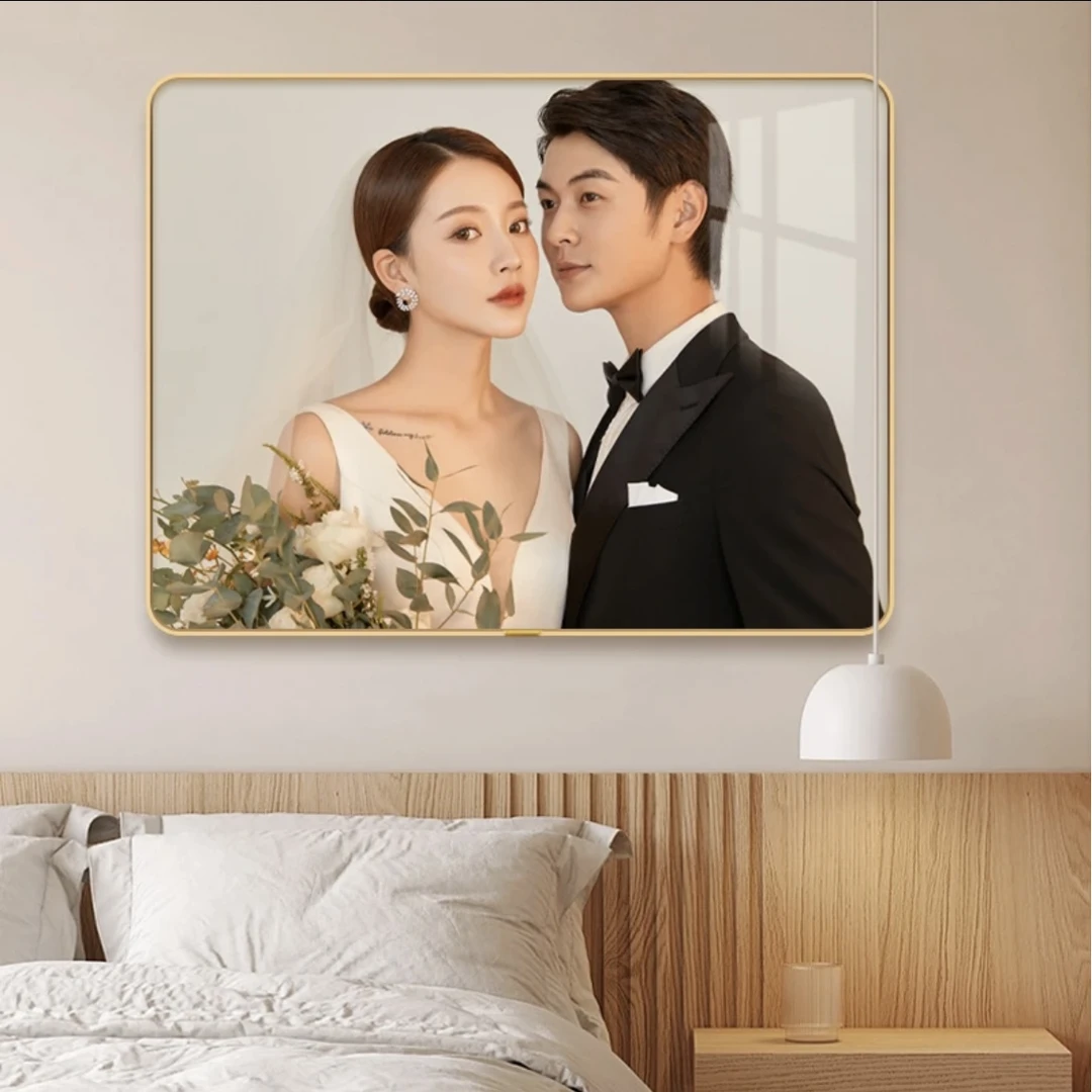 【16-54寸洛克钛金边框-挂墙相框】纪念圆角高清水晶摆台定制影楼