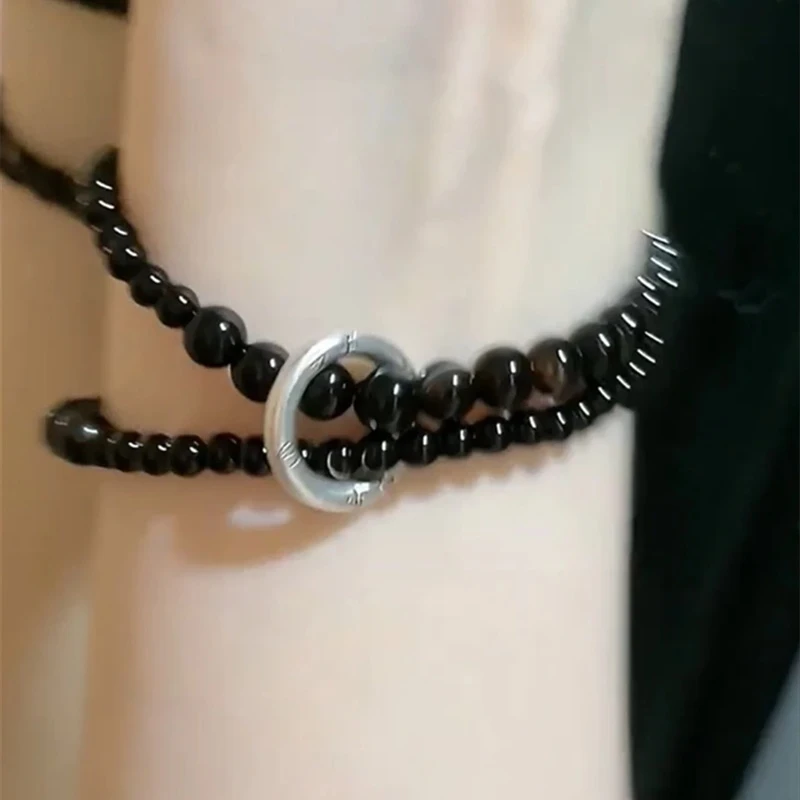 复古黑色双圈平安扣手链28335