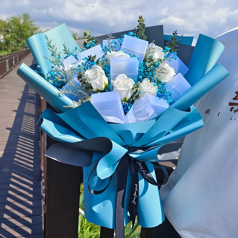 烟盒花束成品满天星永生干花玫瑰父亲节生日礼物送男朋友老公爸爸