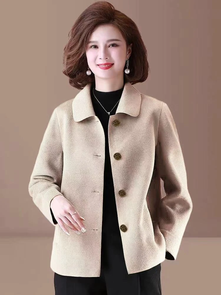 2024春秋设计感通勤穿搭双面绒双面呢妈妈装外套翻领气质百搭