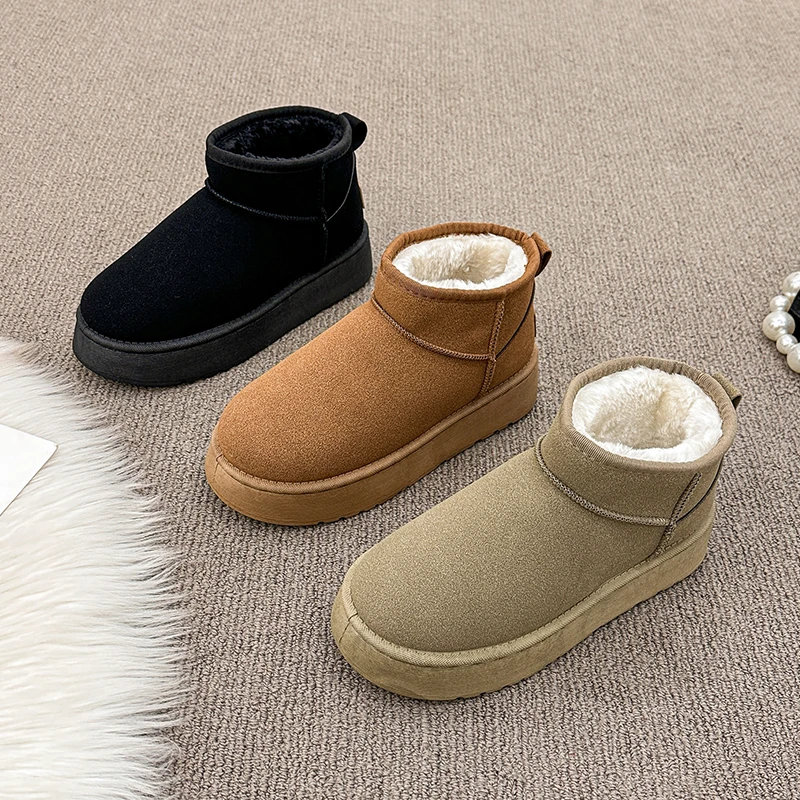 【现货】雪地靴女厚底网红百搭加绒加厚冬季新款棉鞋保暖增高面包鞋