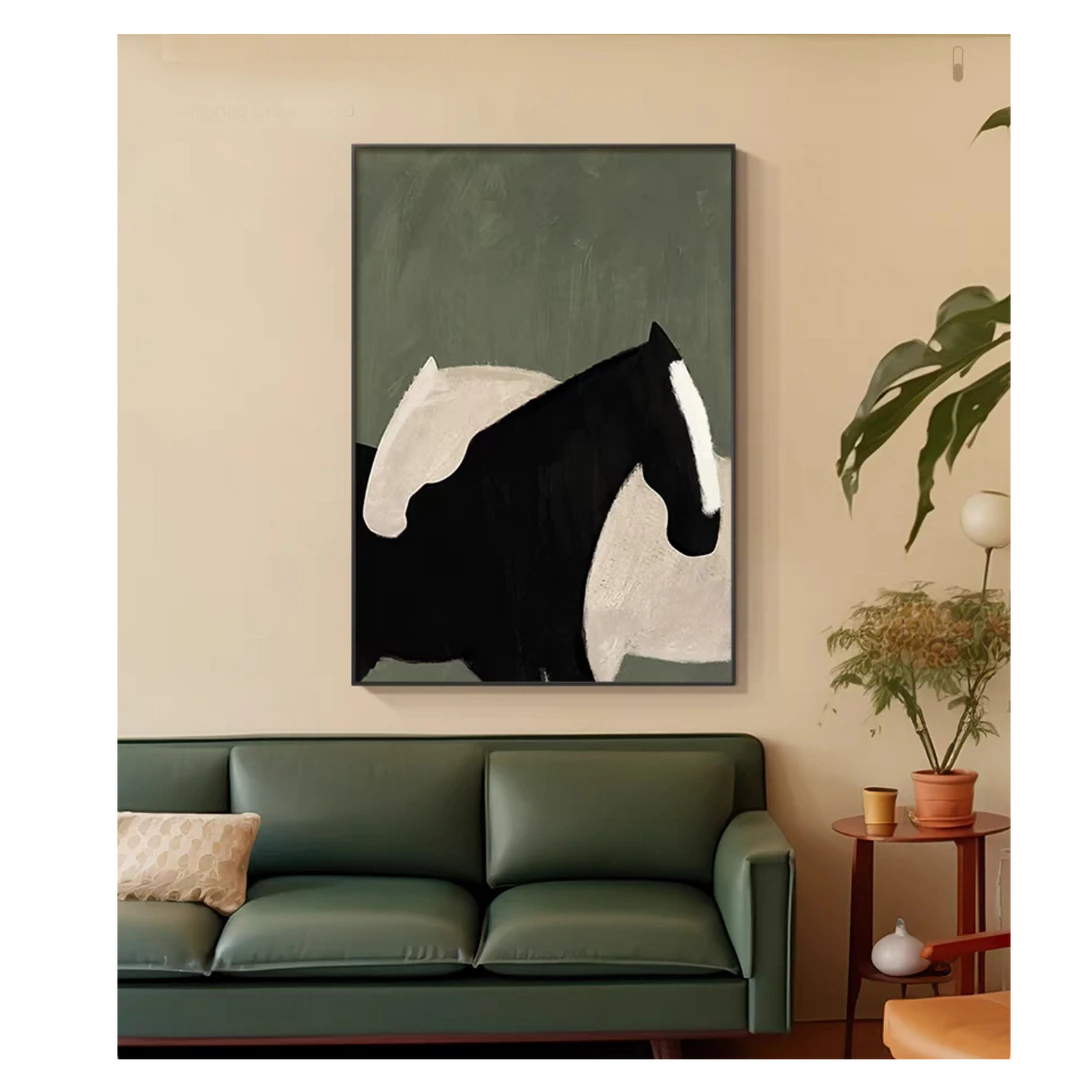 艺琳纯手工抽象机理画《马到功成》玄关客厅挂画现代原木奶油中古风