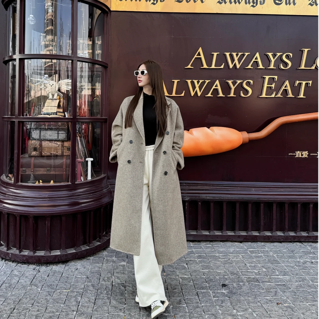 101801经典双面呢纯羊毛双排扣复古优雅长款大衣