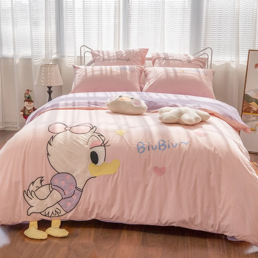 正版 全棉水洗棉套件卡通被套床单纯棉床上用品被套 黛西亲亲