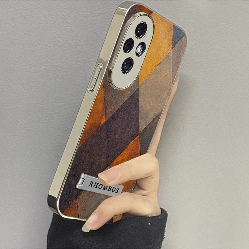 适用华为荣耀200手机壳个性简约方块荣耀100Pro电镀银小羊皮高级