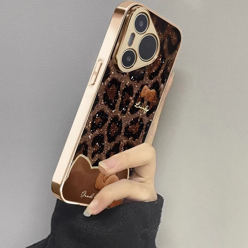 豹纹防摔蝴蝶结适用华为pura70手机壳女mate70pro+玻璃套轻奢mt60