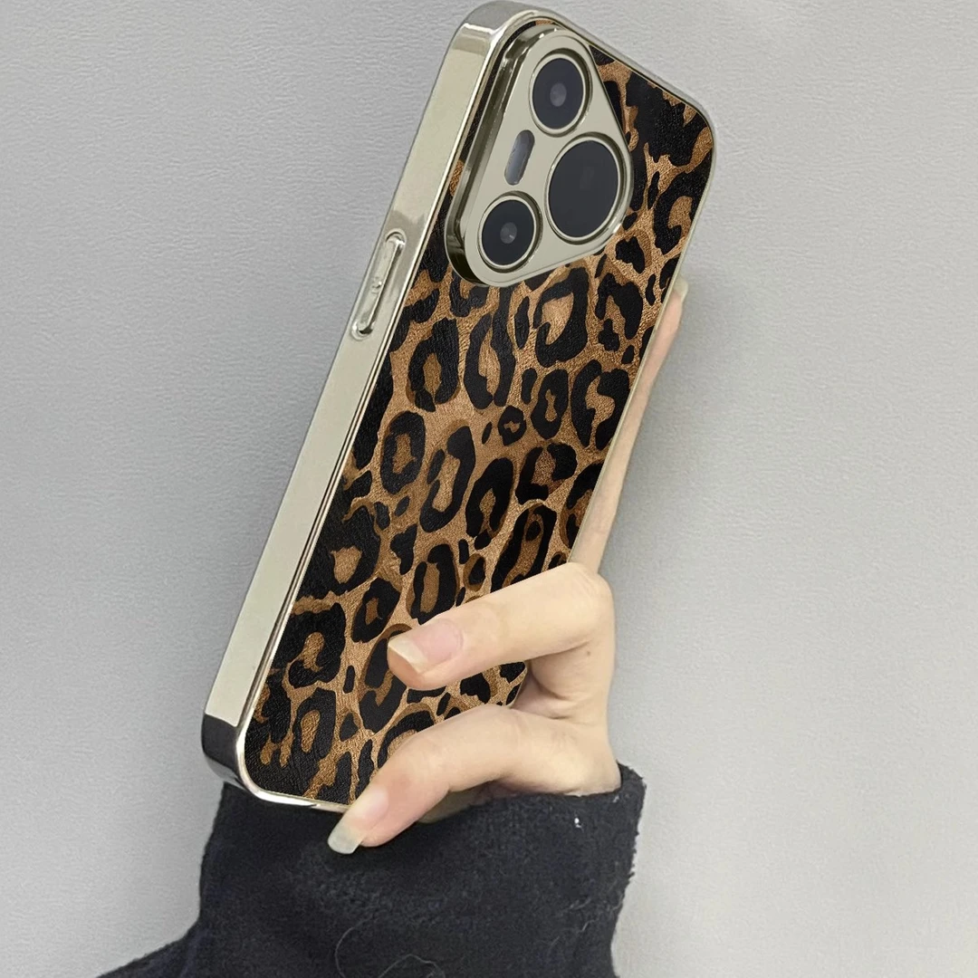 棕色豹纹适用华为pura80ultra手机壳mate60pro+50新款40epro防摔