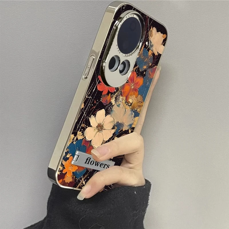 适用华为Nova13手机壳艺术油画花朵Nova12Pro电镀银小羊皮11高级