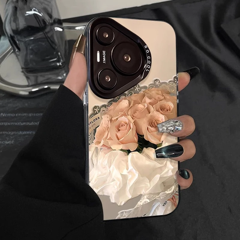 粉玫瑰花束适用华为pura80手机壳mate70pro女创意气质P70Ultra女