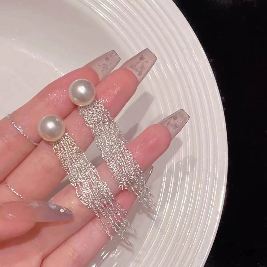铜合金耳饰 1134璀璨星河~法式优轻奢珠流苏耳环小众设计耳饰长款