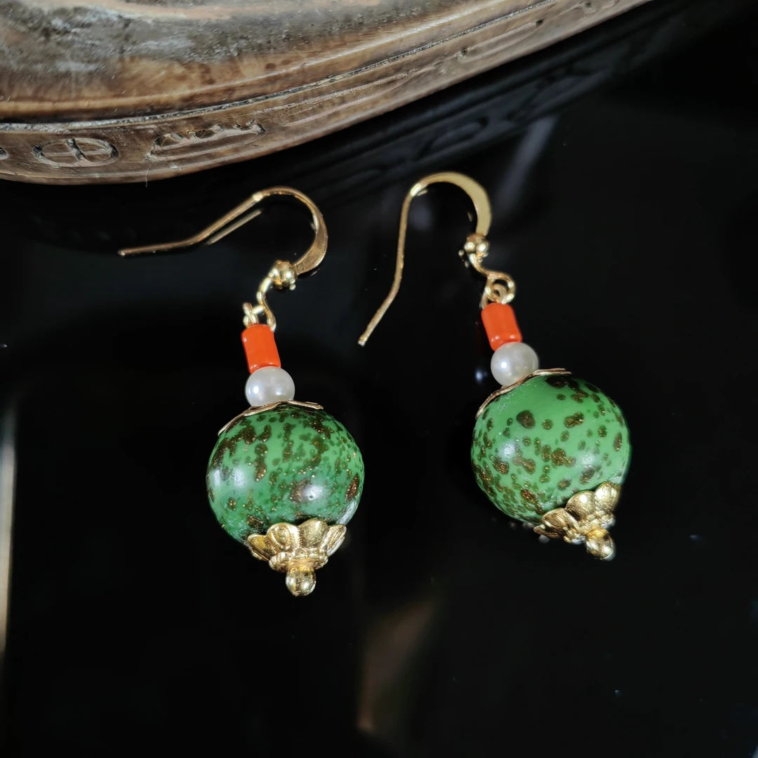 铜合金耳饰 【绿呤】老琉璃千禧款绿吟耳钩