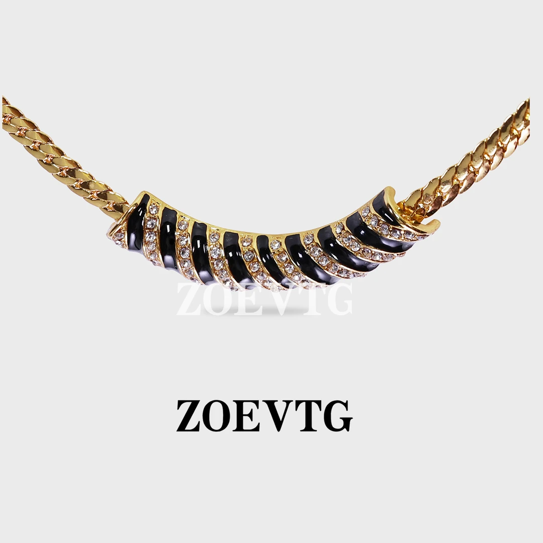 铜合金珐琅项链 经典黑金】镇店系列通勤百搭中古vintage项链1001