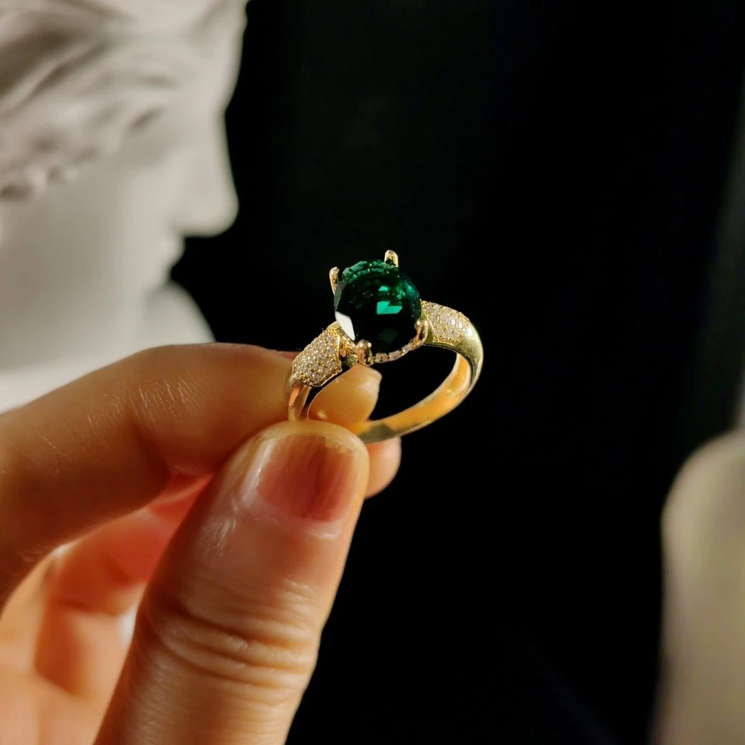 铜合金琉璃戒指 尤金妮】绿戒指可调大小中古vintage小众首饰1185