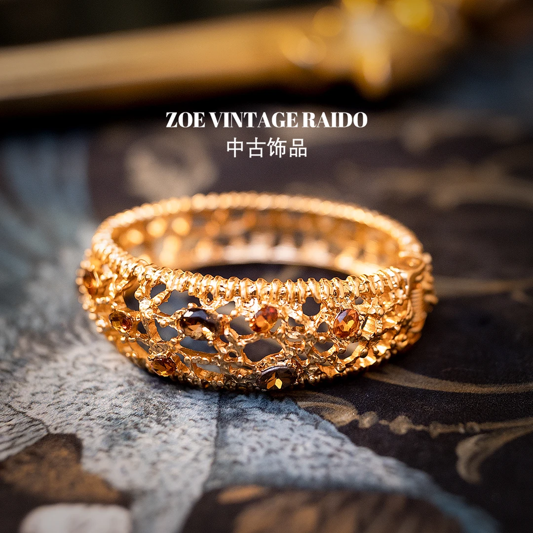 合金手镯 镂空镶钻雕花复古气质手镯vintage雕刻手镯