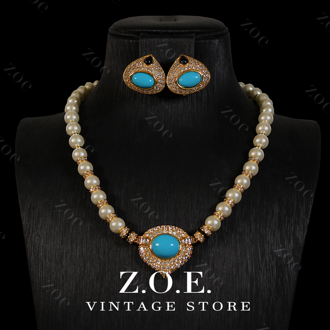 铜合金项链 水滴爱心】项链耳钉【ZOE中古】vintage首饰套装