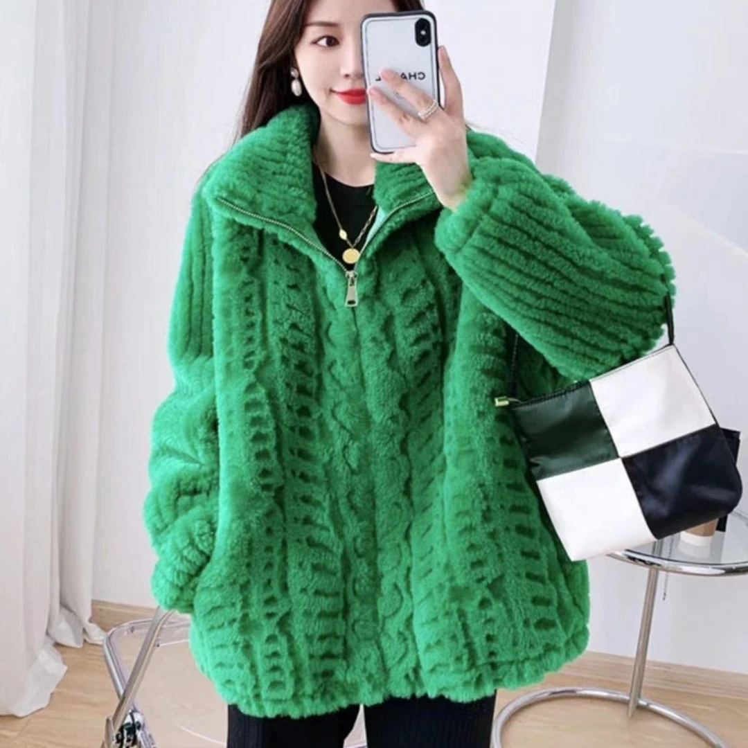 【火苗】时尚冬款百搭外套气质绵羊毛立领长袖短款提花外套 休闲