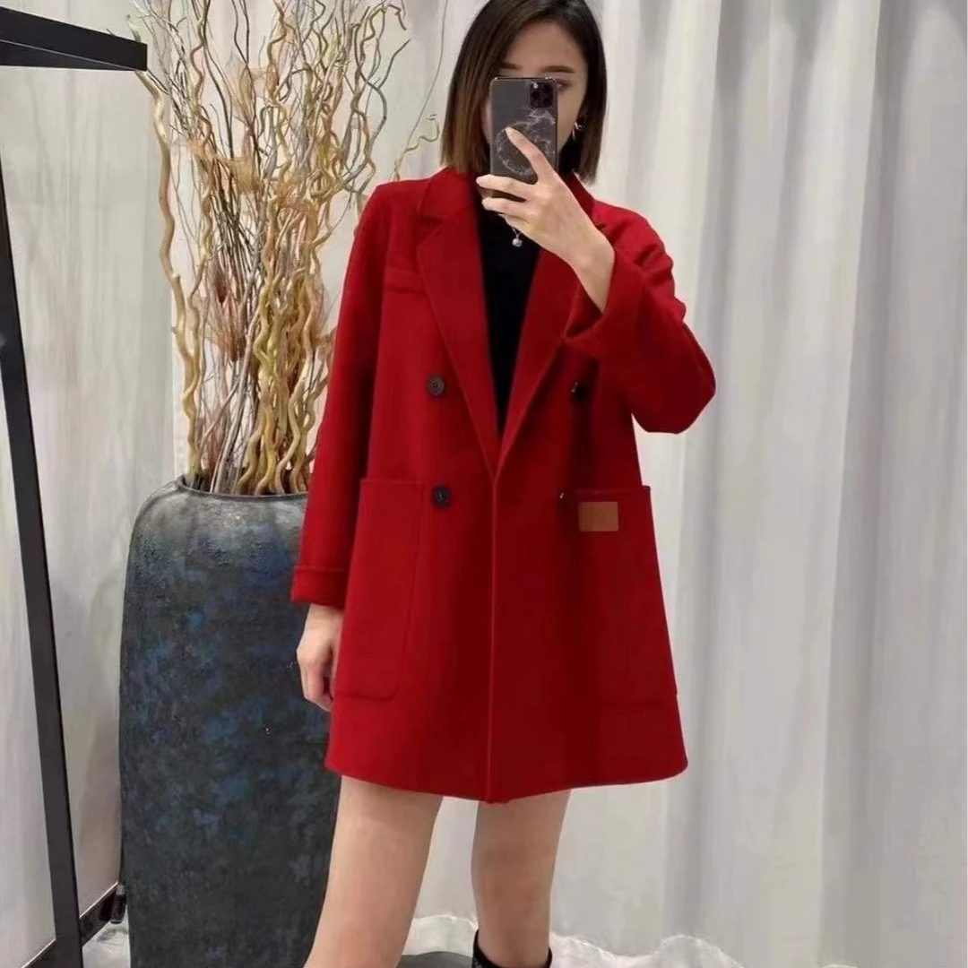 【火苗】女装长袖时尚外套中长款气质百搭冬季双面呢羊毛外套休闲