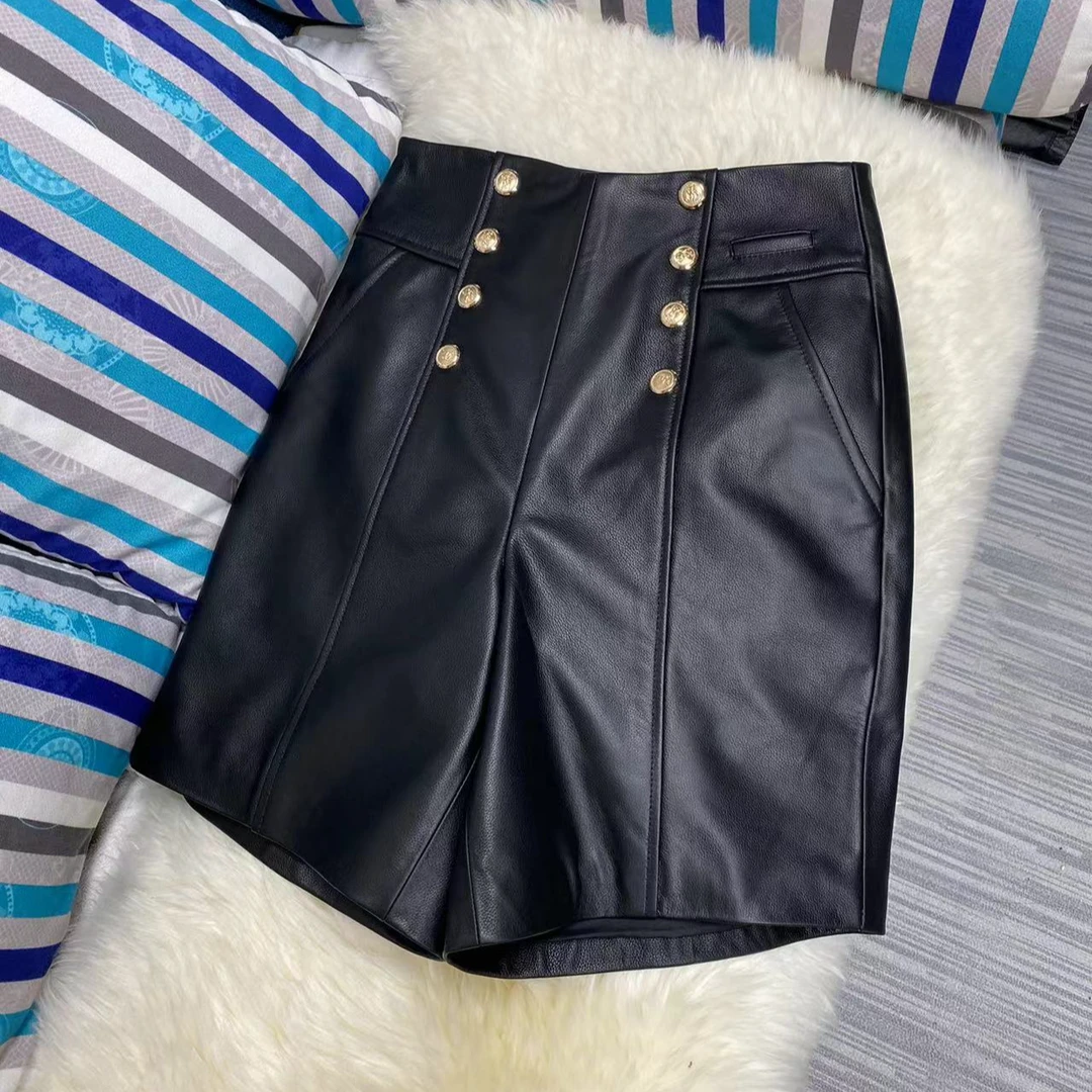 【火苗】头层牛皮时尚复古国风纯色气质花色高腰修身中裤8812