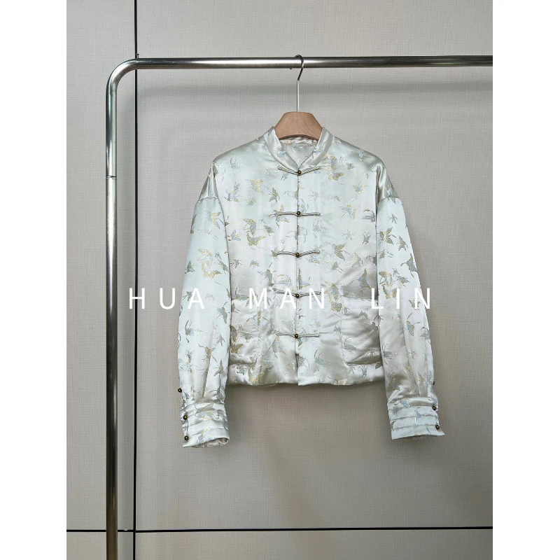 ‘百蝶图’立领正门襟双口袋织锦缎真丝桑蚕丝加厚外套246994