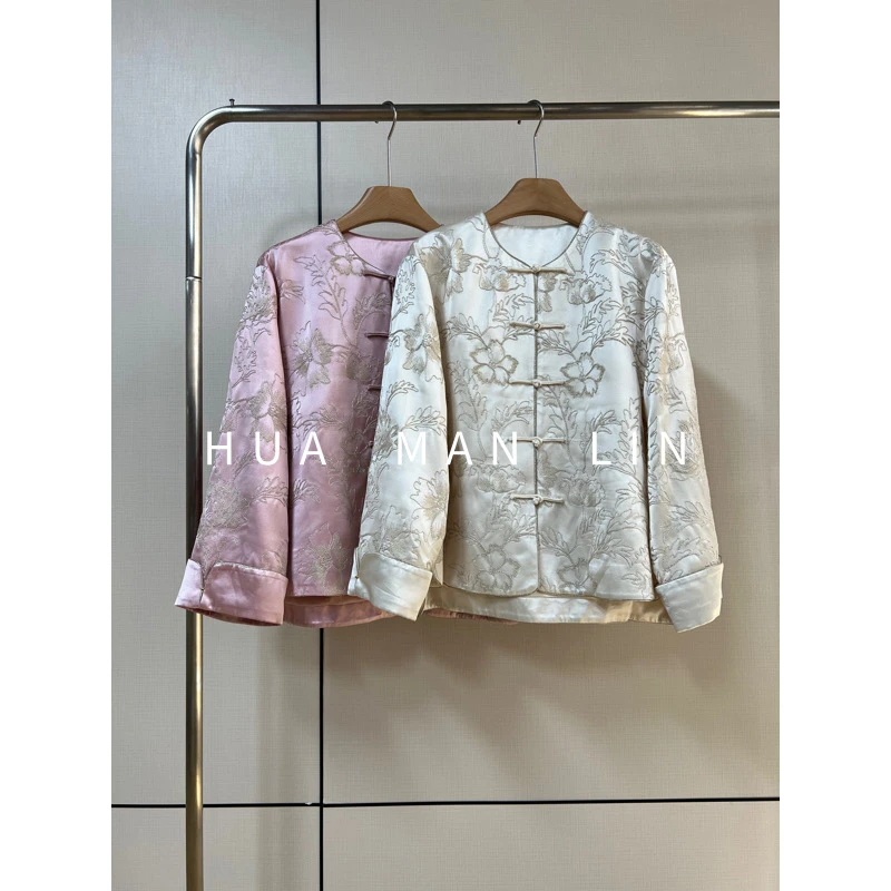 【花滿林】两色圆领手工盘扣刺绣重磅醋酸外套88233