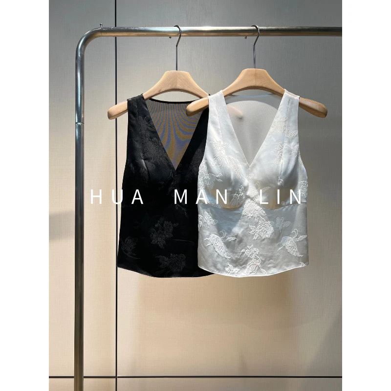 【花滿林】两色30MM提花冠乐绉真丝桑蚕丝背心8816