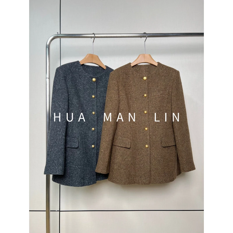 【花滿林】两色圆领金属扣外套68292