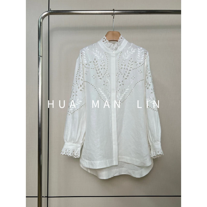 【花滿林】立领木耳边镂空汉麻普洗+酵洗工艺上衣246845