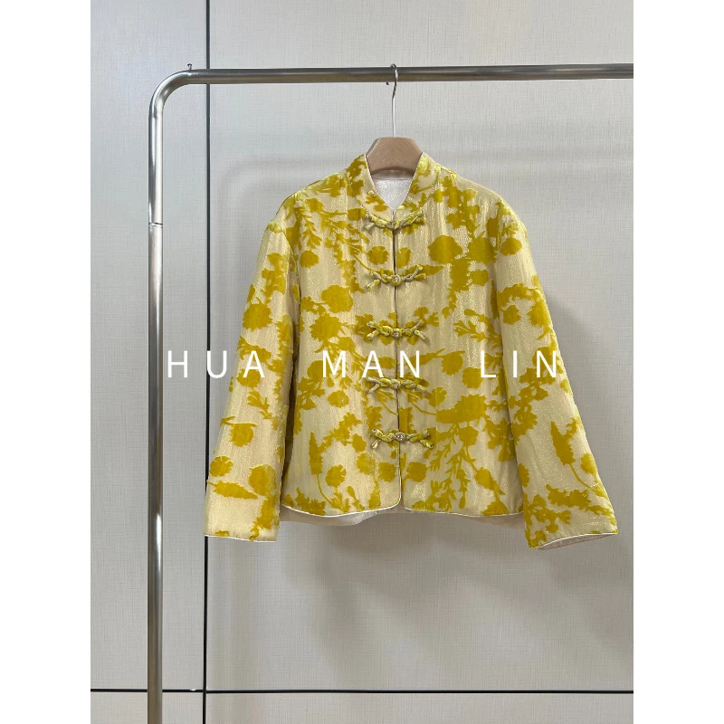 【花滿林】小立领盘扣织金烧花桑蚕丝加厚外套64569