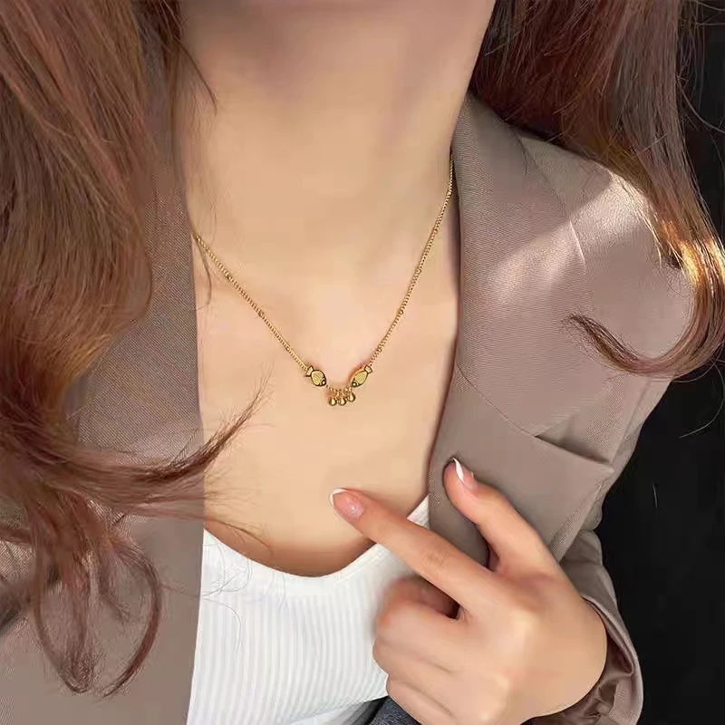 钛钢项链 钛钢项链 轻奢时尚如鱼得水双鱼亲吻项链百搭气质吊坠