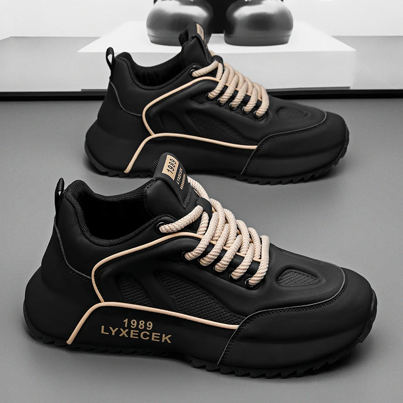 男鞋秋季新款小众设计感皮面耐磨厚底运动鞋休闲百搭增高爆款板鞋