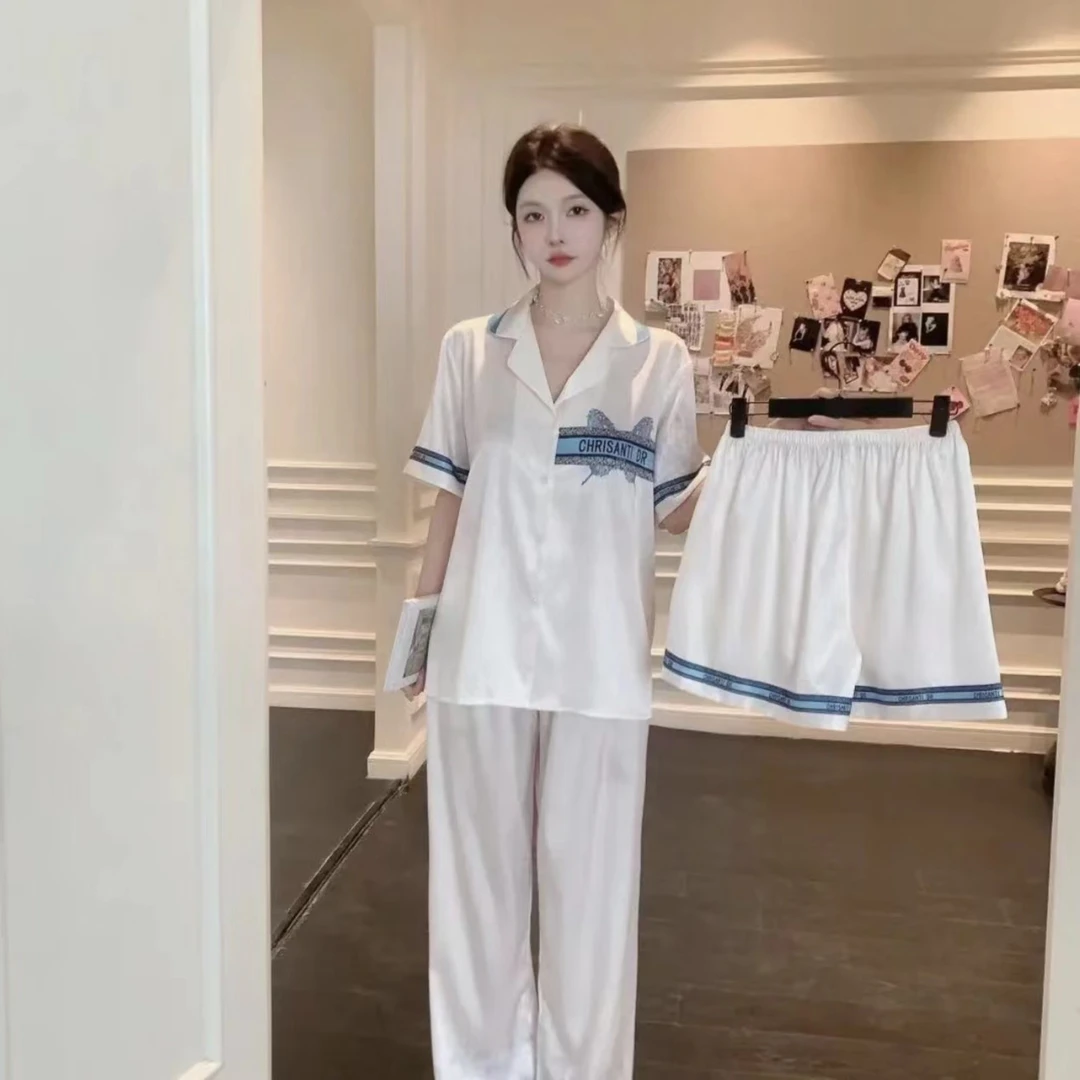 编码201-205三件套冰雪丝睡衣女夏季2024新款短袖凉感女士家居服