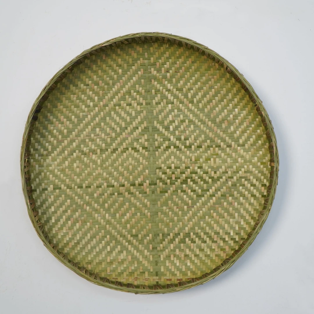 直径50cm精编带花纹篮盘簸箕纯手工老手艺人竹编制晾晒用圆形锁边