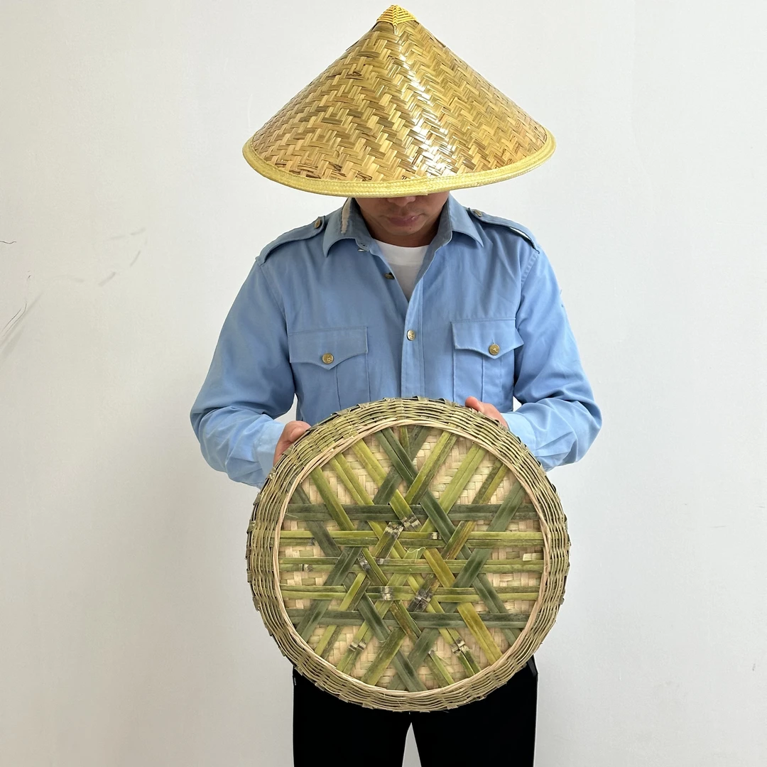 直径40cm农家老手艺人手工编织青篾加固锁边晾晒粮食用青篾簸箕