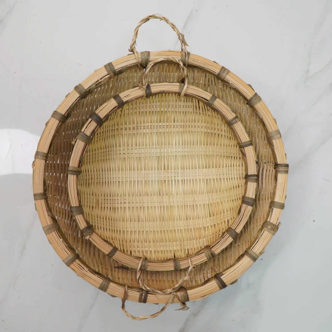 30-40cm圆形家用编盛馒头框竹筐放馍厨具手工纯竹子编织收纳菜篮