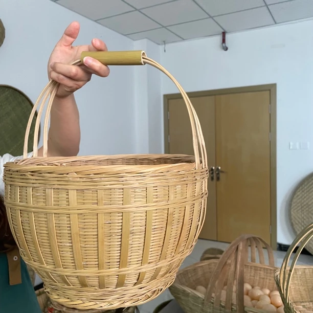 纯手工编织竹编手提篮子