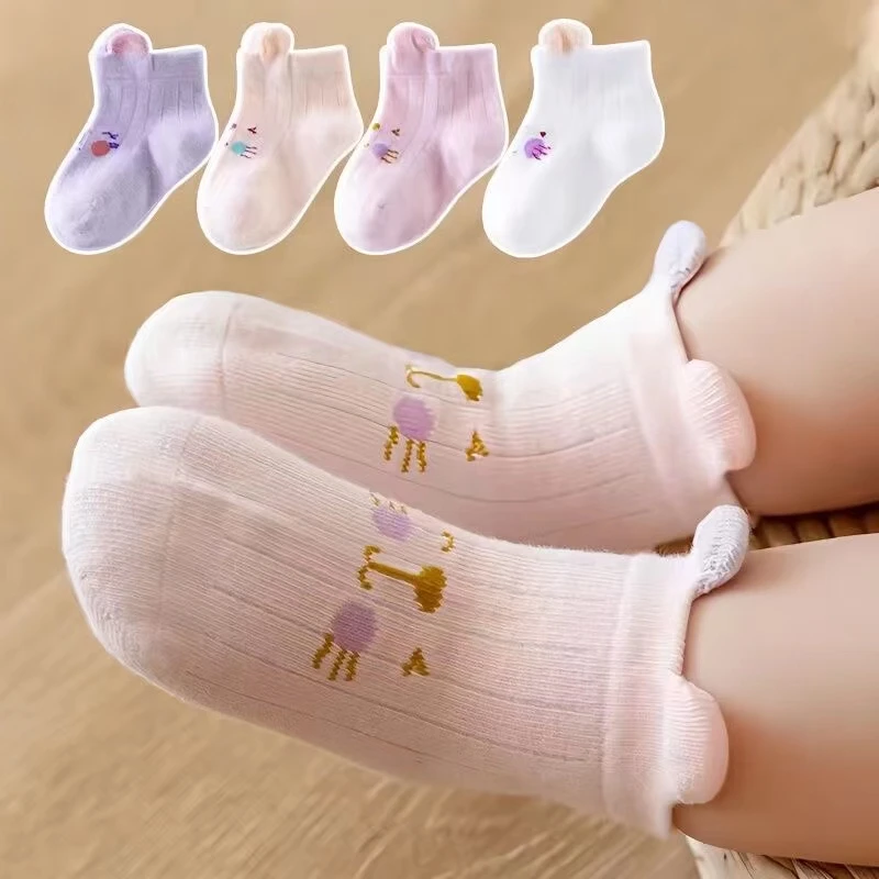 婴儿袜子0-1岁春秋薄款透气棉袜可爱卡通儿童袜子婴幼儿春夏不勒0