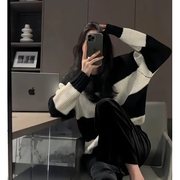 价格（45-69）秋冬气质宽松甜美韩系百搭时尚显瘦毛衣外套