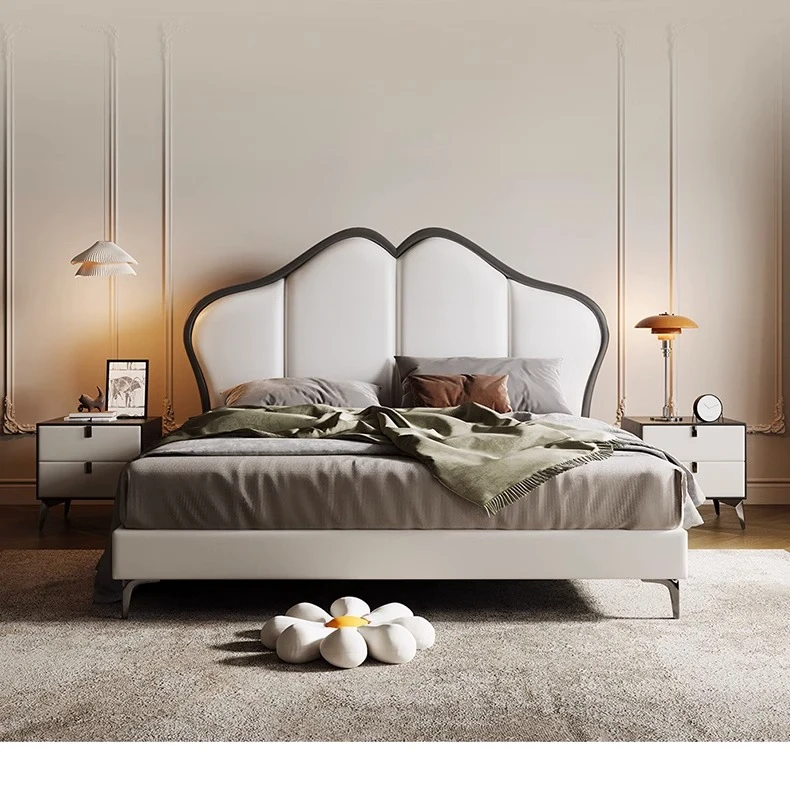 626#真皮法式复古蝴蝶奶油风床储物主卧高端双人床互不打扰床