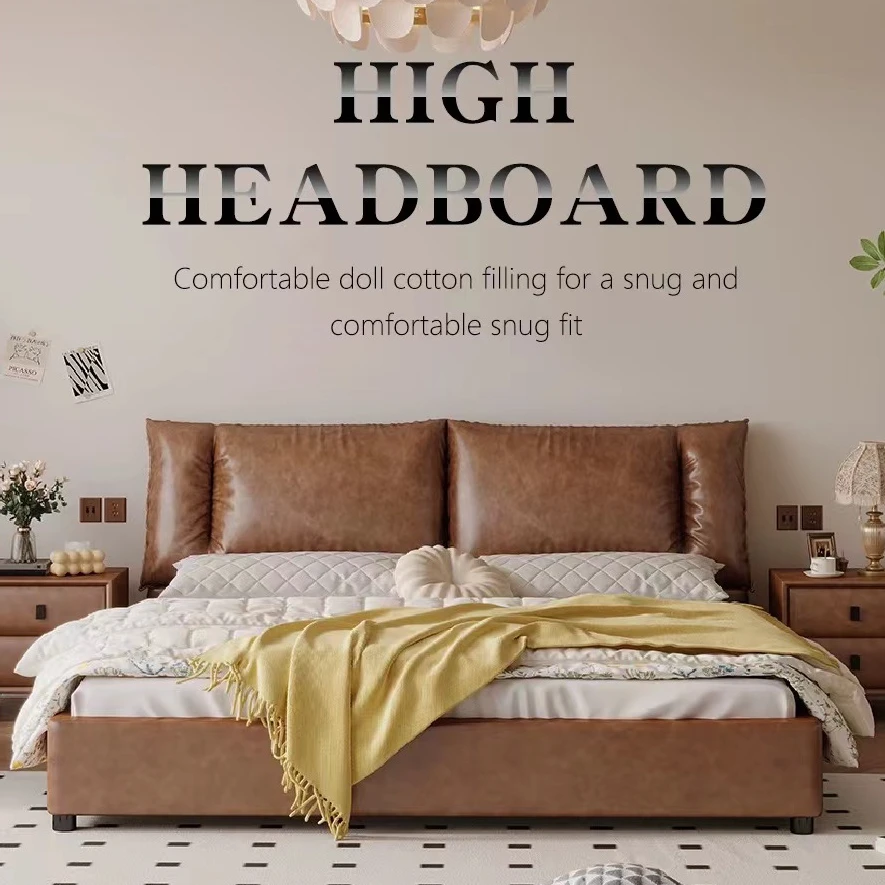 801#真皮床中古风油蜡皮床现代简约高端大气主卧大床新款软包储物