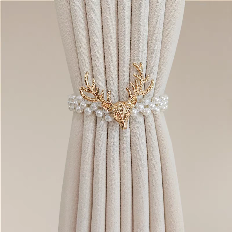 北欧金属伸缩窗帘用品绑带珍珠绑绳弹力创意挂钩窗帘扣装装饰扣环