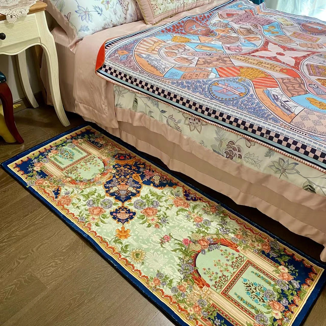 出口欧洲外贸防滑复古仿羊羔绒加厚床边毯长方形毛绒床边毯