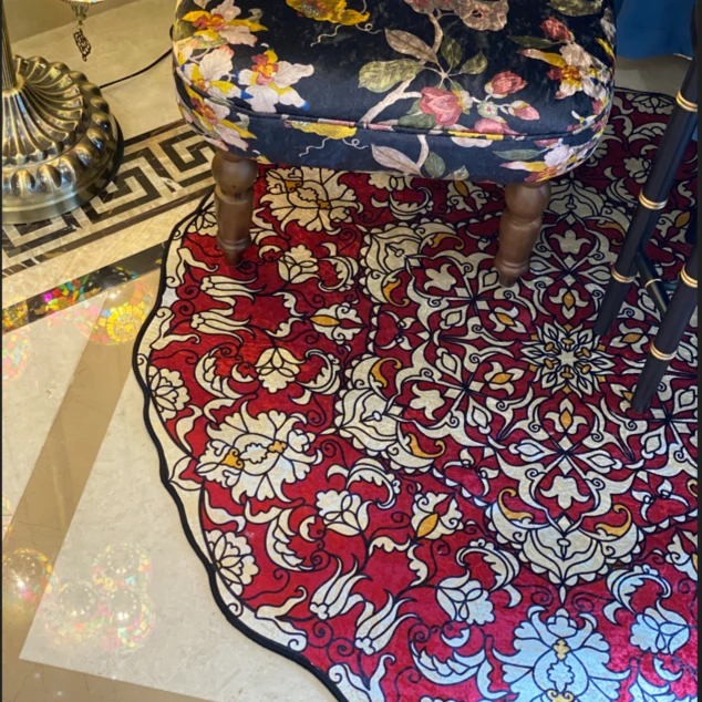 高端出口外贸尾单复古金钻绒圆形地毯沙发地毯异形花边地毯