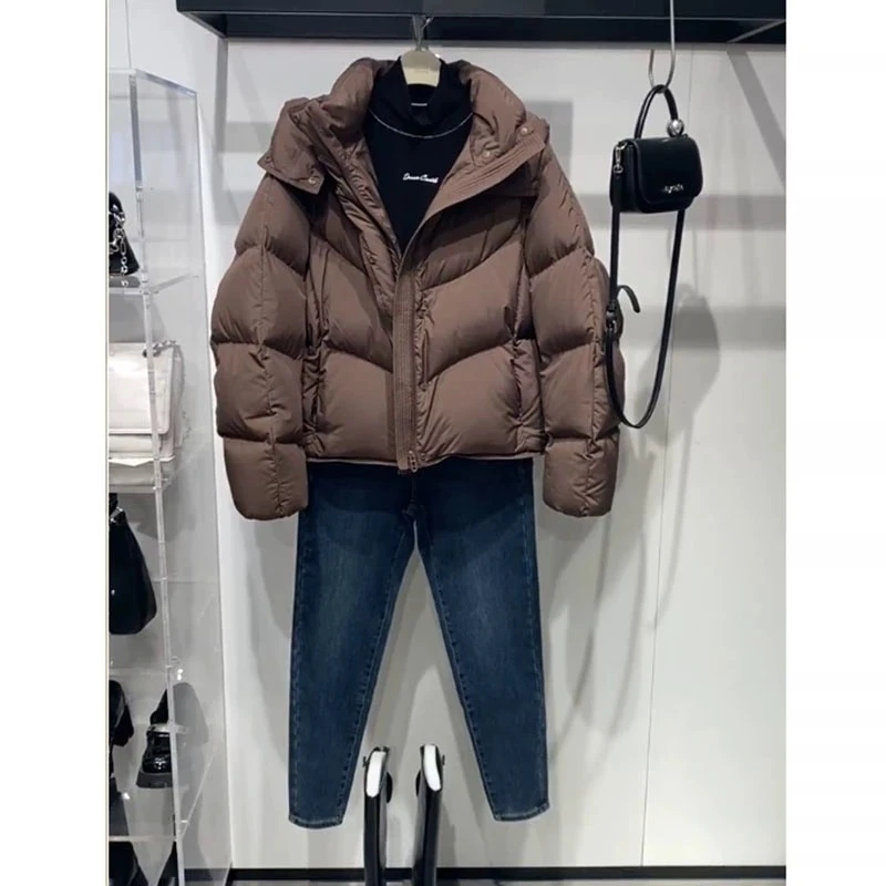 欧货高级感炸街咖色短款棉服女冬季2023新款立领面包服加厚外套