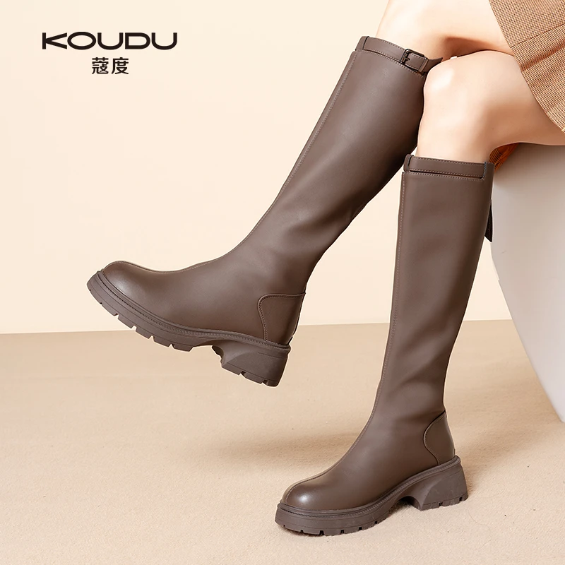 KOUDU/蔻度长筒靴2024春秋新款流行厚底时装靴显高小个子女靴2537
