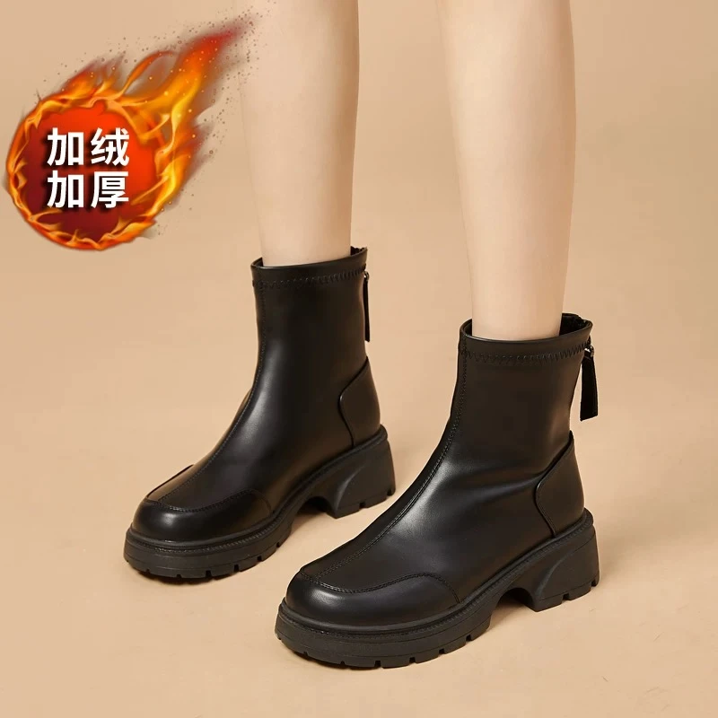 KOUDU/蔻度黑色厚底马丁靴秋冬新款瘦瘦增高爆款炸街洋气短靴2536