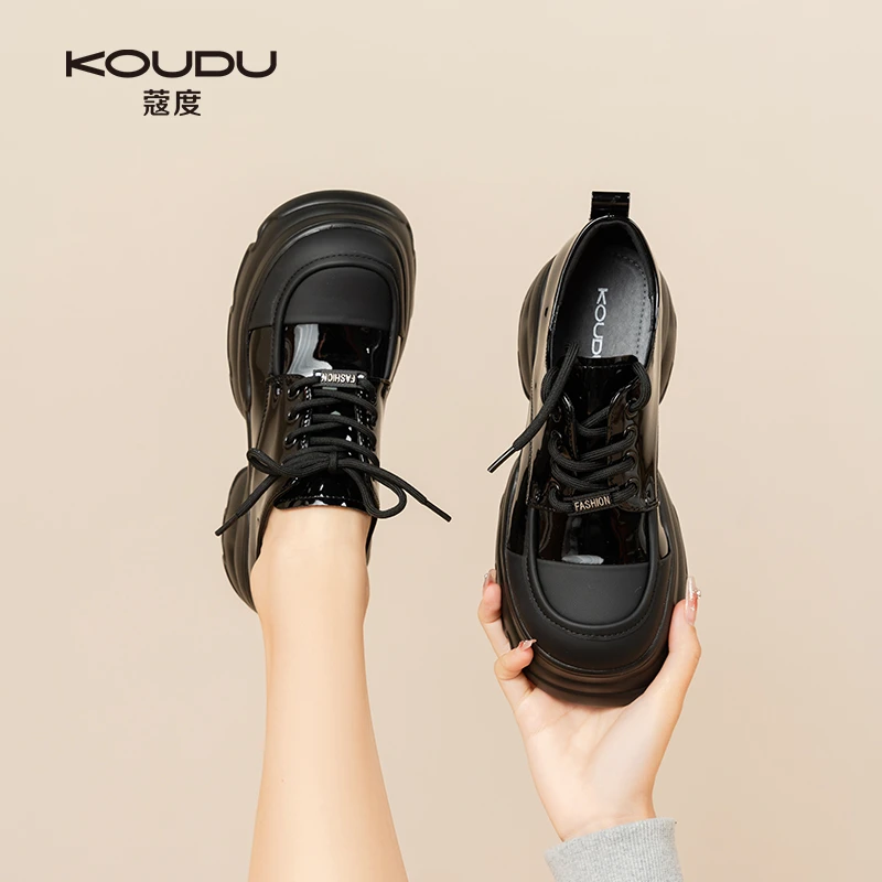 KOUDU/蔻度春季厚底百搭春秋秋季黑色时尚乐福鞋松糕摇摇鞋女2633