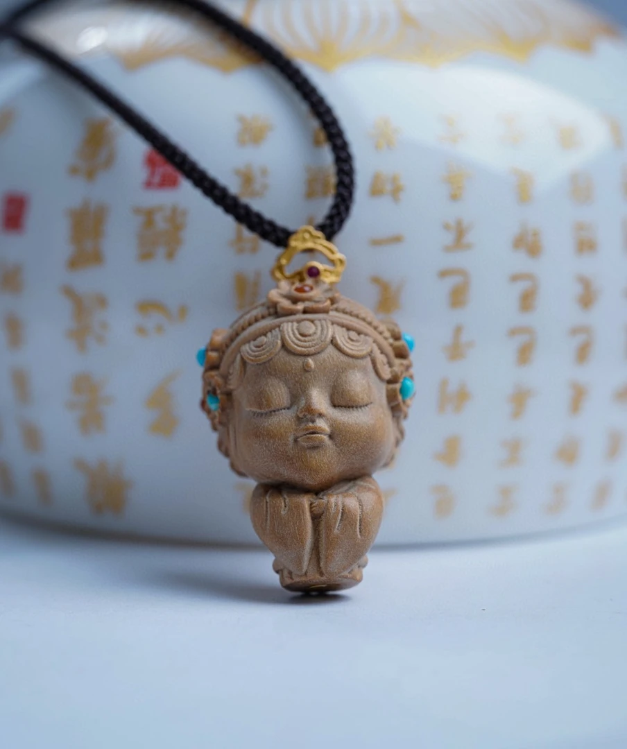 老山檀香青衣吊坠锁骨链脖挂男女百搭国风时尚潮流优雅气质素雅