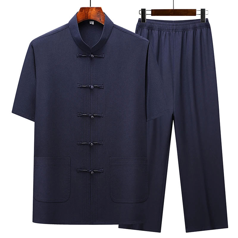 夏季短袖唐装男中老年爸爸装夏装套装中国风60岁爷爷老年人两件套